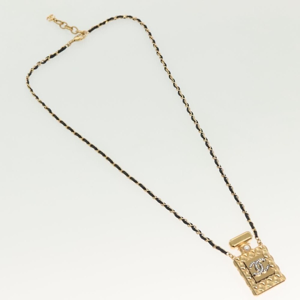 Chanel CC Perfume Bottle Pendant Chain Long Metal with Leather, Crystals and Fau